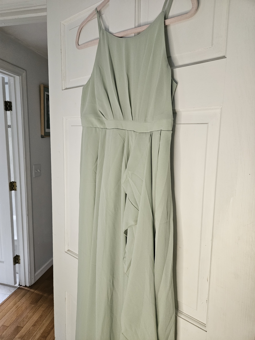 Classic Sage Green Maxi Dress with Pleated Bodice